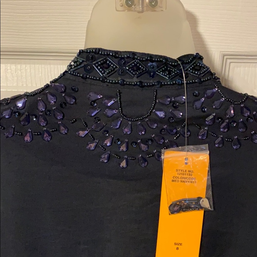 Tory Burch Navy Tunic Top Dress Coverup Crystals Beaded 8 NWT - Picture 10 of 11